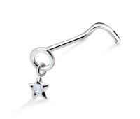 Stone Placed Star Silver Curved Nose Stud NSKB-554